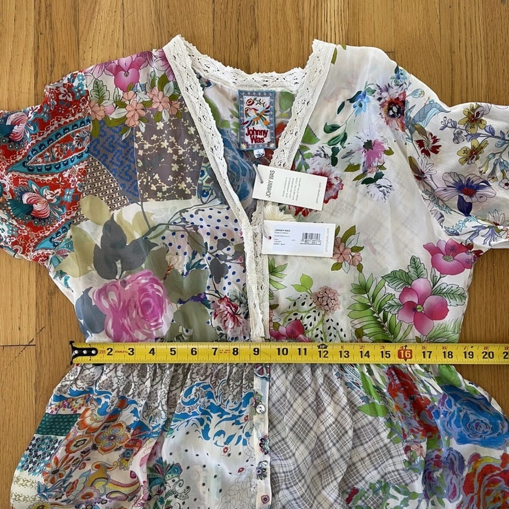 💓Gorgeous Bohemian Johnny Was Floral Patchwork Dress with Slip Included - Picture 9 of 14